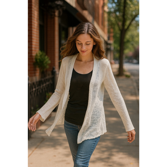 Alexandra Oak Cardigan Sweater Womens XXL Ivory Lightweight Semi Sheer Career - Picture 1 of 10